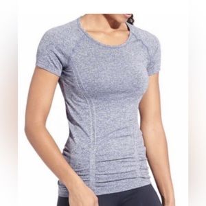 Athleta Fastest Track Shirt Top Small Heather Grey Orange Striped